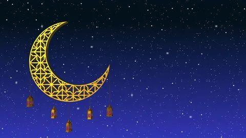 Ramadan candle lanterns are hanging on crescent. Night sky background with stars Stock Footage 201744167