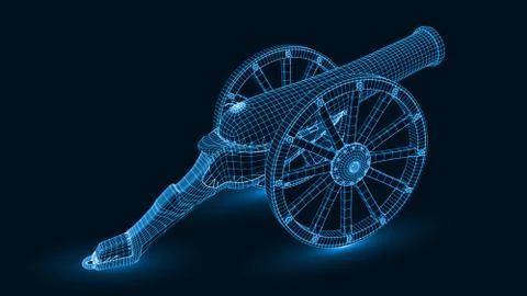 Ramadan cannon with glowing wireframe. 3d style vector illustration Stock Illustration