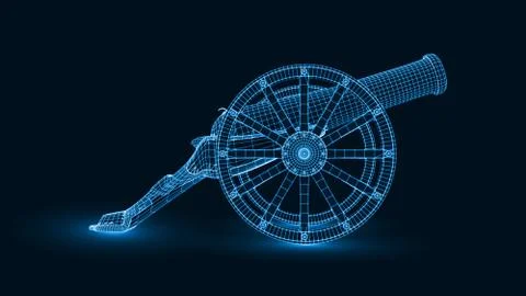 Ramadan cannon with glowing wireframe. 3d style vector illustration Stock Illustration