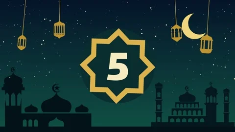 Ramadan countdown from 10 to 0 with mosque silhouettes 스톡 동영상 348303096