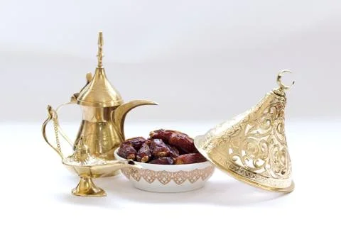 Ramadan with dates fruits and arabic coffee cup 写真素材