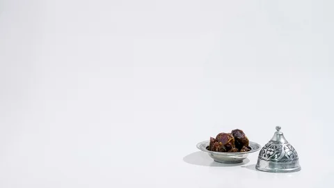 Ramadan Dates on White background. Festive Greeting Card, Ramadan Kareem Stock Footage 128840680