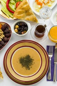 Ramadan dinner with soup Stock Photos