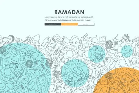 Ramadan Doodle Website Template Design Stock Illustration