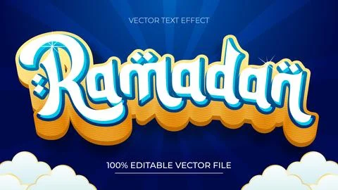 Ramadan Editable Text Effect Emboss Modern Blue Style Stock Illustration