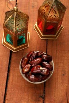 Ramadan / Eid Celebrations Date Fruit with Islamic Lantern Stock Photos