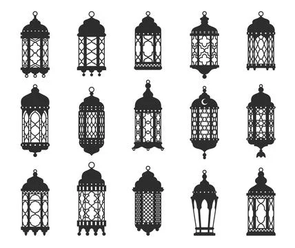 Ramadan, Eid Mubarak arab islamic lamp silhouette Stock Illustration