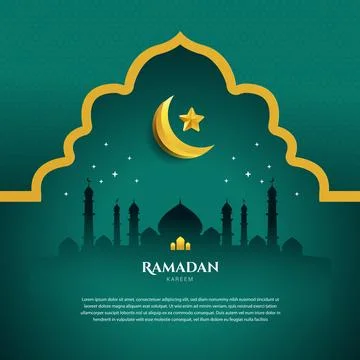 Ramadan Eid mubarak banner green gold color combination Stock Illustration