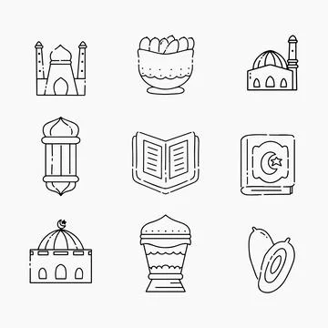 Ramadan elements doodle line vector illustration Illustrazione stock