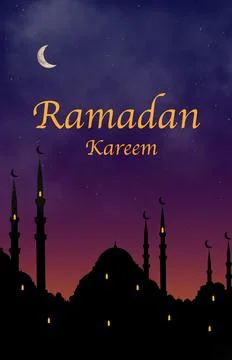 Ramadan evening concept scene background. Ramadan inscription in Arabic. Mosque Stock Illustration