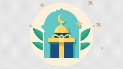 Ramadan Gift Box Animation with Mosque Dome and Sparkles Stock Footage 323348459