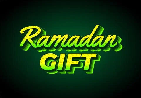 Ramadan gift. Text effect design in 3D look. Yellow green color. Dark backg.. Stock Illustration