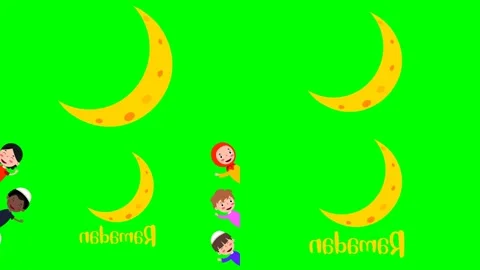 Ramadan glowing yellow crescent moon faces and decorative stars animations 2d Vídeo Stock 334703125