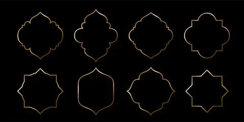 Ramadan gold islamic frame shape vector illustration set. Luxury golden arabi Stock Illustration