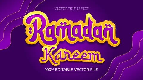 Ramadan gold text effect vector with Islamic Style on Purple background Stock Illustration