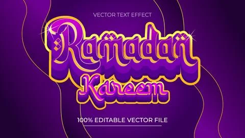 Ramadan gold text effect vector with Islamic Style on Purple background Stock Illustration