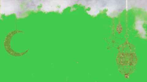 Ramadan Golden Moon Green Screen Eid mubarak Cloud Видео 344765043