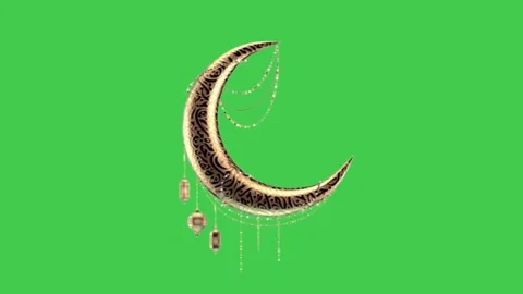 Ramadan Golden Moon Green Screen Widescreen Crescent Stock-Footage 344765068