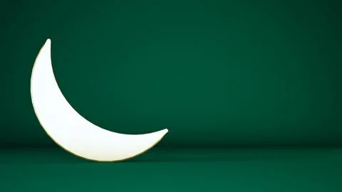 Ramadan green background with crescent moon and copy space, 3d rendering. Stock Illustration