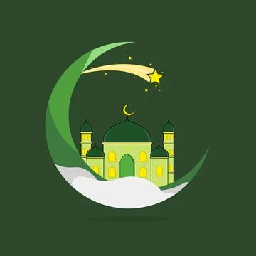 Ramadan Green Crescent Mosque Stock Illustration