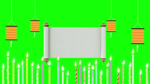 Ramadan Greeting Animation with Scroll and Lanterns on Green Screen Stock Footage 334313093