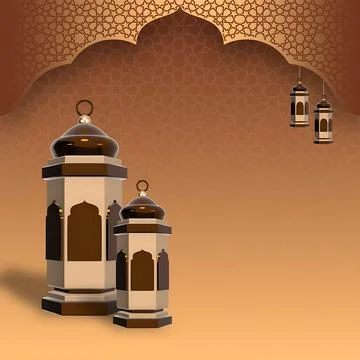 Ramadan greeting poster background with 3D lanterns and Islamic geometric p.. 스톡 일러스트