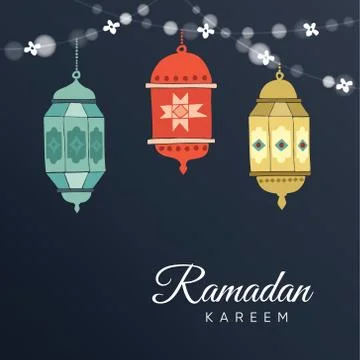 Ramadan hand drawn Arabic lanterns with a string of lights 스톡 일러스트