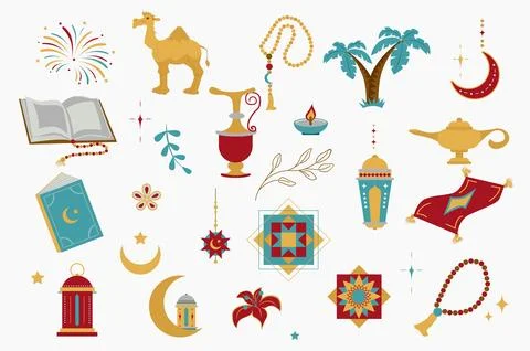 Ramadan Holiday Isolated Elements Set Illustrazione stock