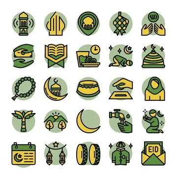 Ramadan icons bundle. Filled outline icon style. Illustrazione stock