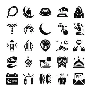 Ramadan icons bundle. Glyph icon style. Illustrazione stock
