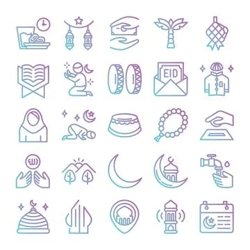 Ramadan icons bundle. Gradient outline icon style. Illustrazione stock