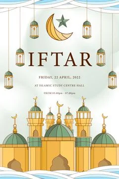 Ramadan iftar banner poster template hand drawn Stock Illustration