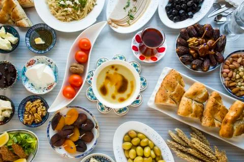 Ramadan "iftar" table is beginning meal before main menu Stock Photos