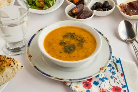 Ramadan-Iftar table with soup Stock Photos