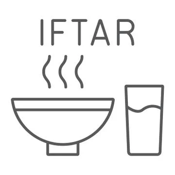 Ramadan iftar thin line icon, food and arabian, meal sign, vector graphics, a Illustrazione stock