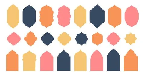 Ramadan islamic frame arch window set vector illustration. Flat arabic geom.. Stock Illustration