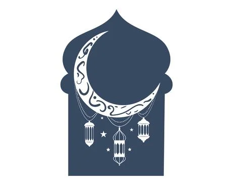 Ramadan islamic frame with crescent moon. Vector flat arabic arch badge wit.. Stock Illustration