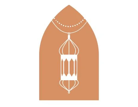 Ramadan islamic frame with hanging lantern. Vector flat orange arabic arch .. Stock Illustration