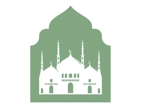 Ramadan islamic frame with mosque silhouette. Vector flat green arabic arch.. Stock Illustration