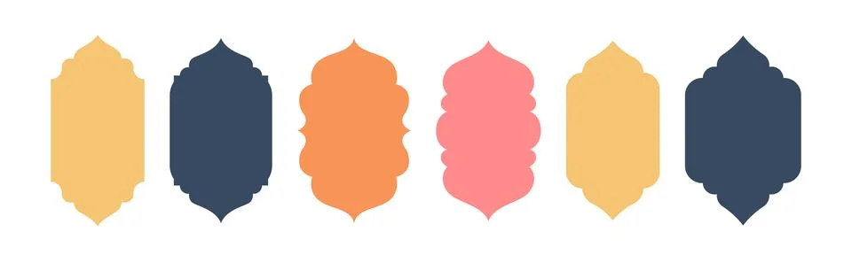 Ramadan islamic frame shape set. Vector flat color arabic geometric borders,  Stock Illustration
