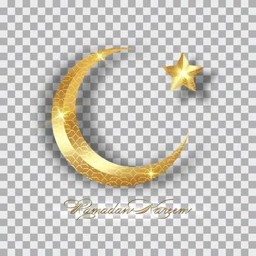 Ramadan Kareem 2021 vector greeting card. Gold half moon and star isolated Ilustração Stock