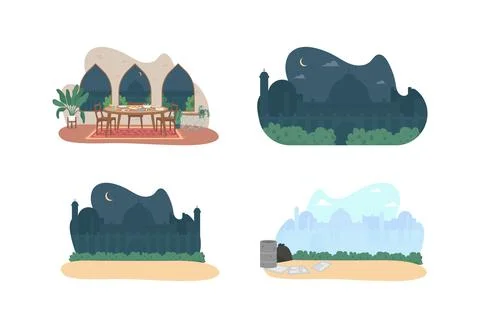 Ramadan kareem 2D vector web banner, poster set Stock-Illustration