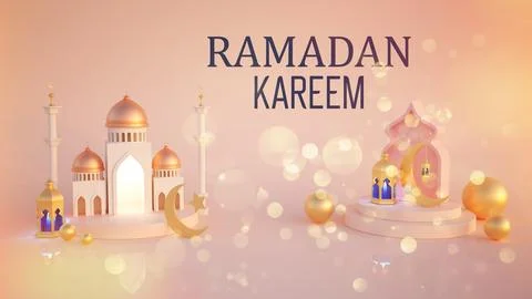 Ramadan kareem 3d rendering with Turkish traditional lantern and Mosque on pink イラスト素材
