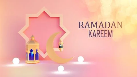 Ramadan kareem 3d rendering with Turkish traditional lantern and Mosque on pink Stock Illustration
