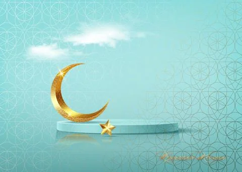 Ramadan Kareem 3D vector of classic teal Muslim Islamic festival theme Stock Illustration