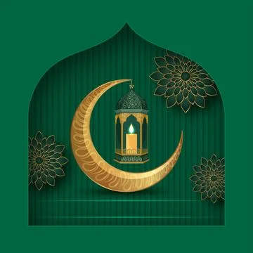Ramadan Kareem and Eid Mubarak Greeting Background with Golden Crescent Moo.. イラスト素材