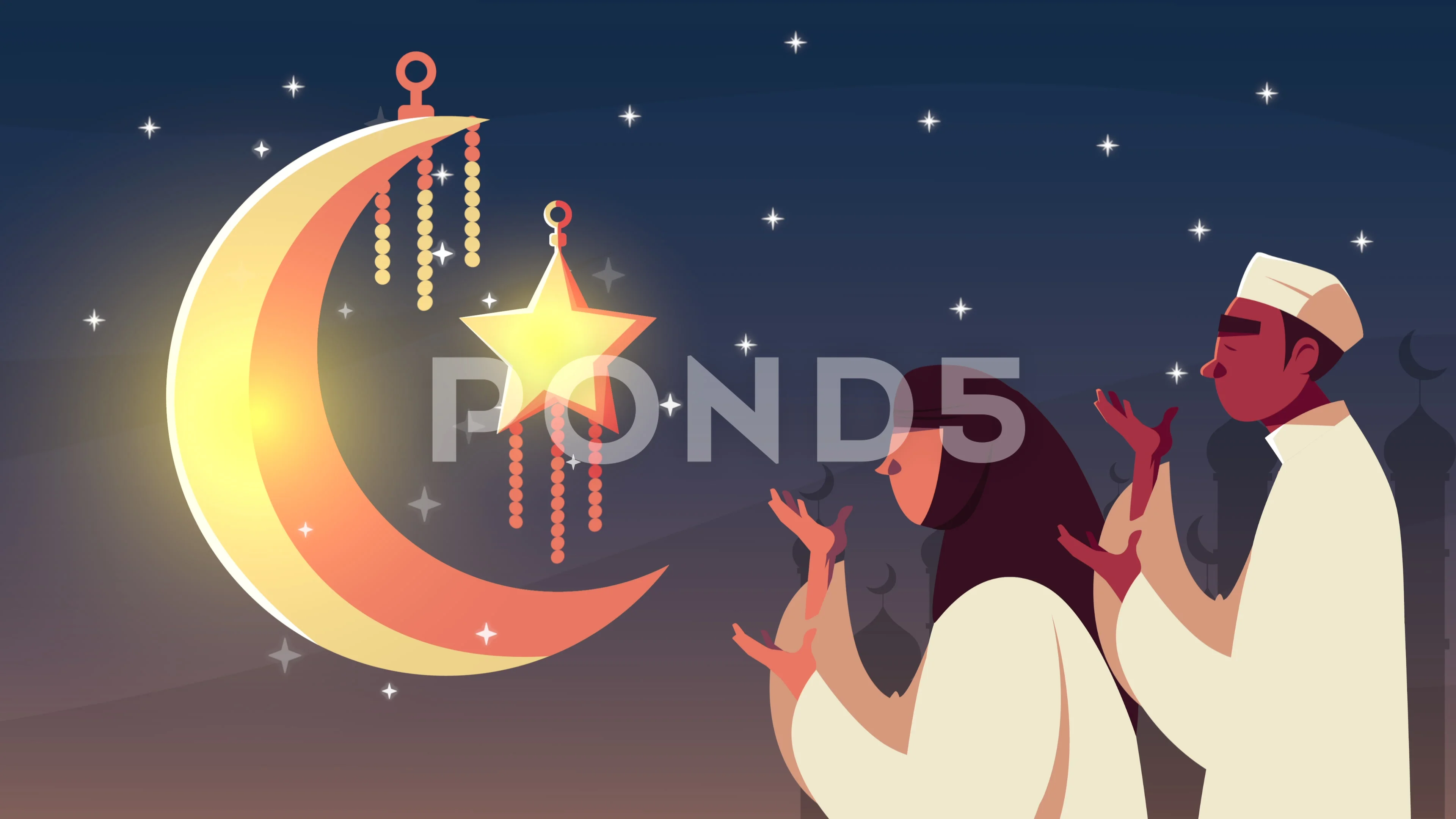 ramadan kareem animation with muslim cou... | Stock Video | Pond5