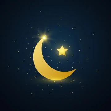 Ramadan Kareem arabic banner. Eid Mubarak greeting card. Golden crescent and  Stock Illustration