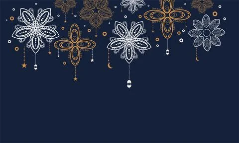 Ramadan kareem background banner vector set with luxury ornament ramadan ei.. Stock Illustration