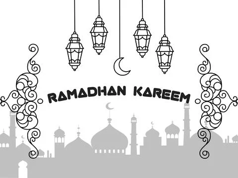 Ramadan Kareem background illustration with lantern lights and mosque silhouette Stock Illustration